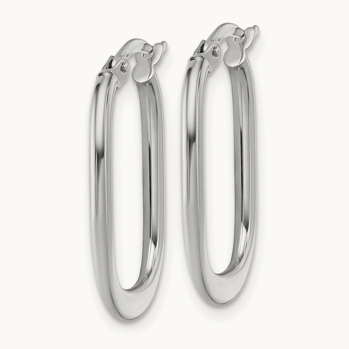 Polished Oval Hoop Earrings — 14K White Gold
