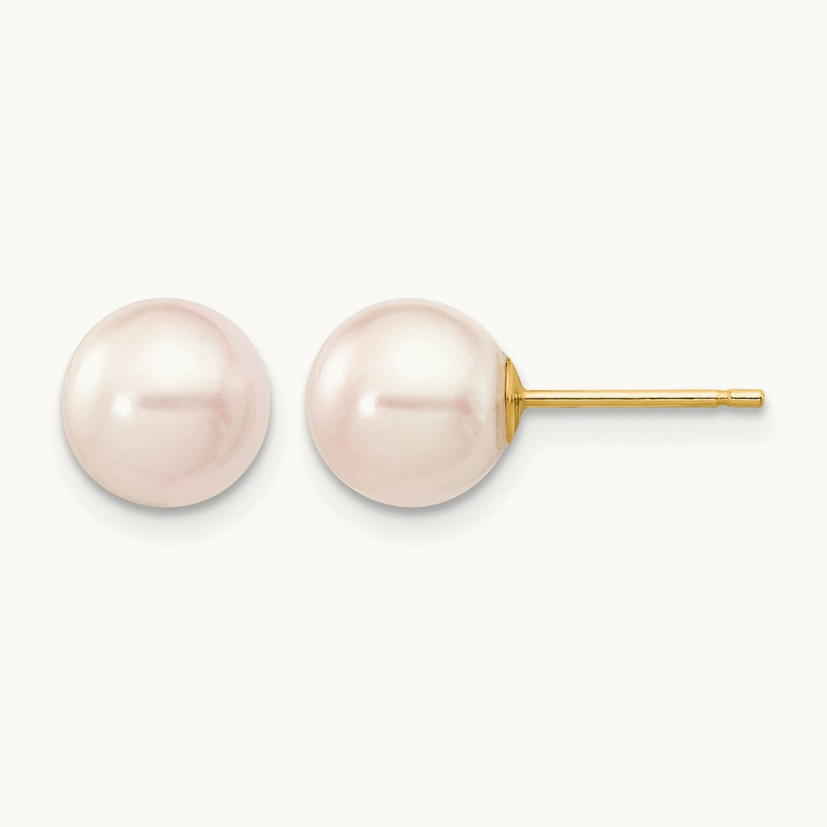 7- Round White Saltwater Akoya Cultured Pearl Stud Post Earrings, 8mm, 14K