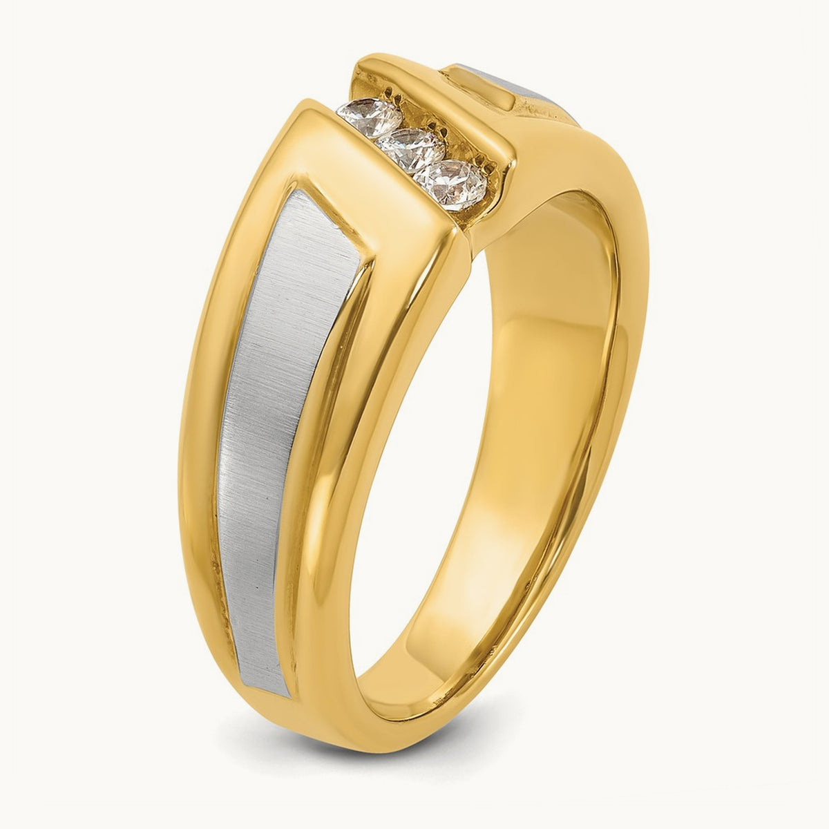 Men's Polished and Satin 3-Stone Diamond Ring — 14K Two-Tone Gold, 0.27 ct