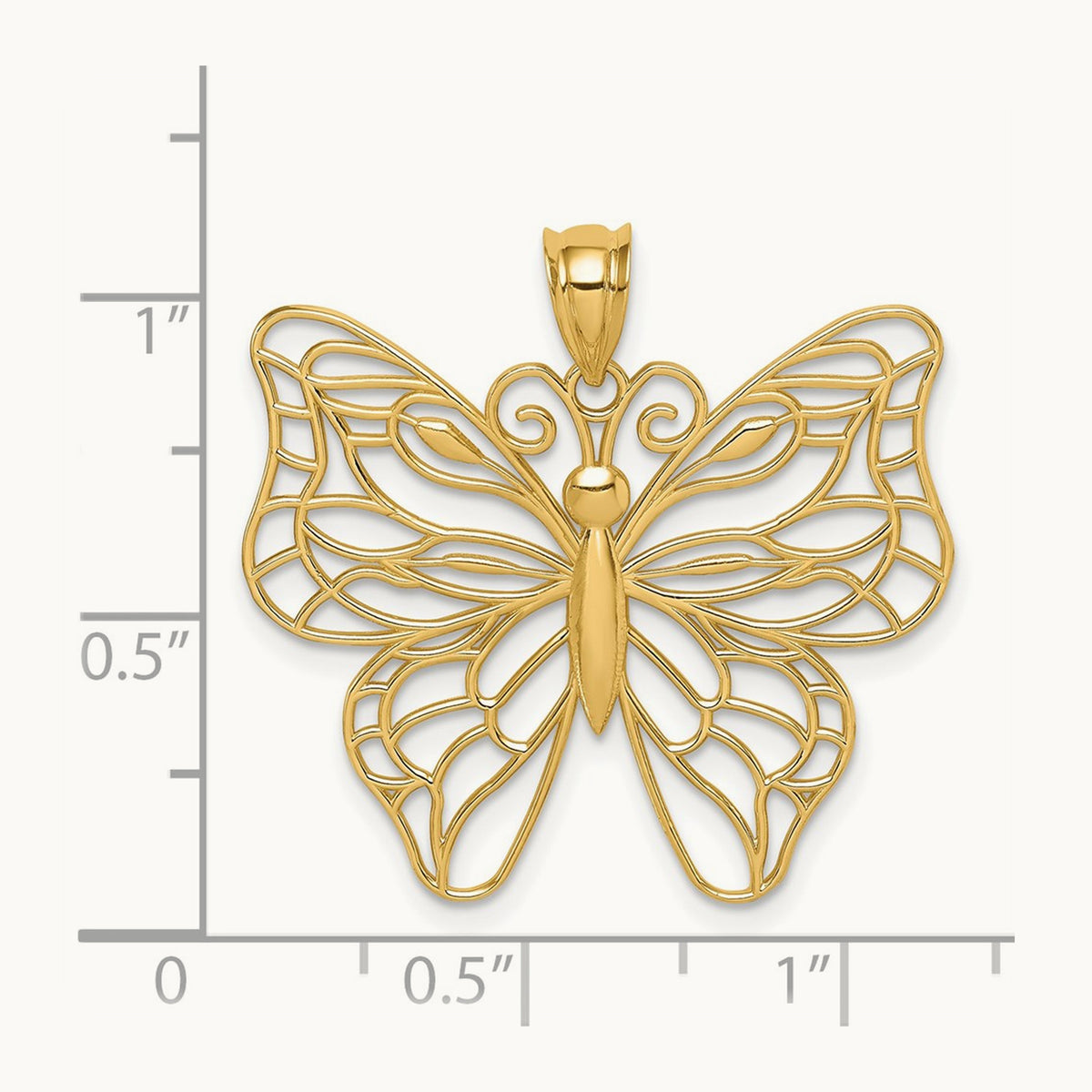 Polished Large Butterfly Pendant — 14K Yellow Gold