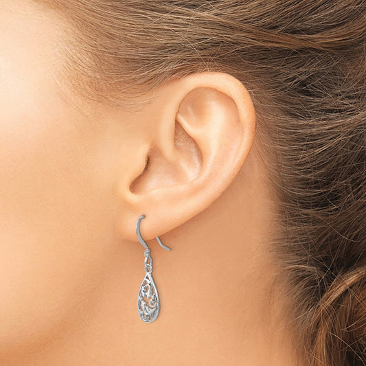 Rhod-pltd Polished Shepherd Hook Dangle Earrings — Leslie's — photo set