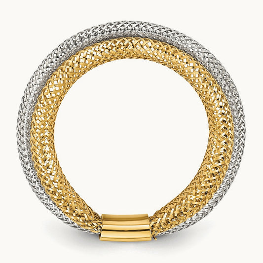 w/Rhodium Polished/Textured Stretch Ring, 14K — Leslie's