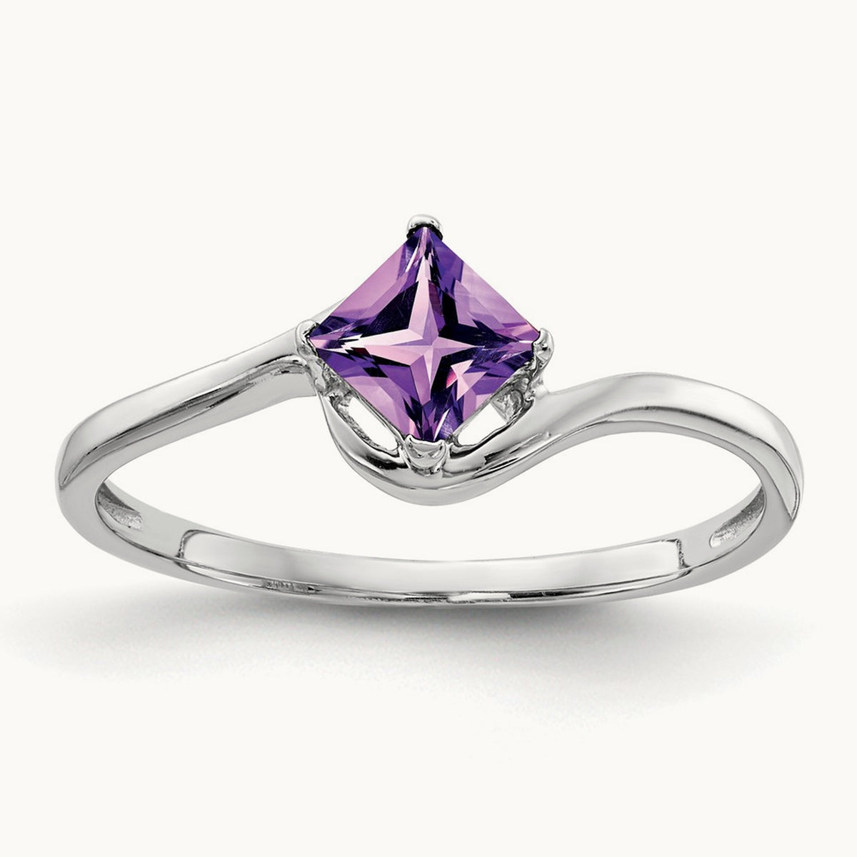 Princess Cut Amethyst Ring — 14K White Gold