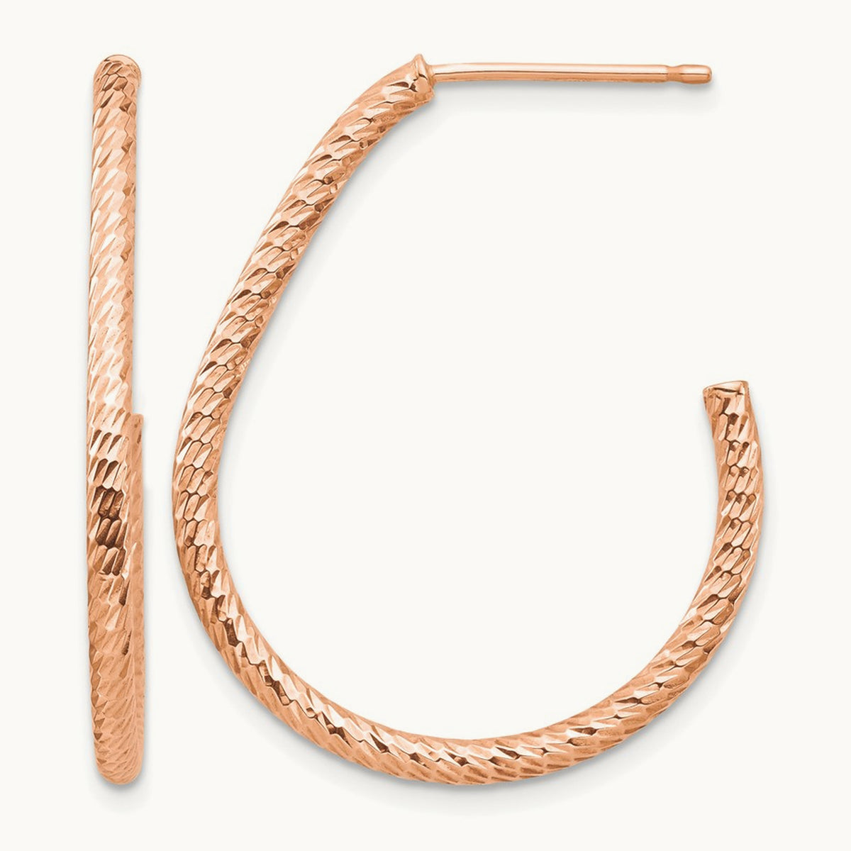 Polished Diamond-cut Post Dangle Earrings — 14K Rose Gold