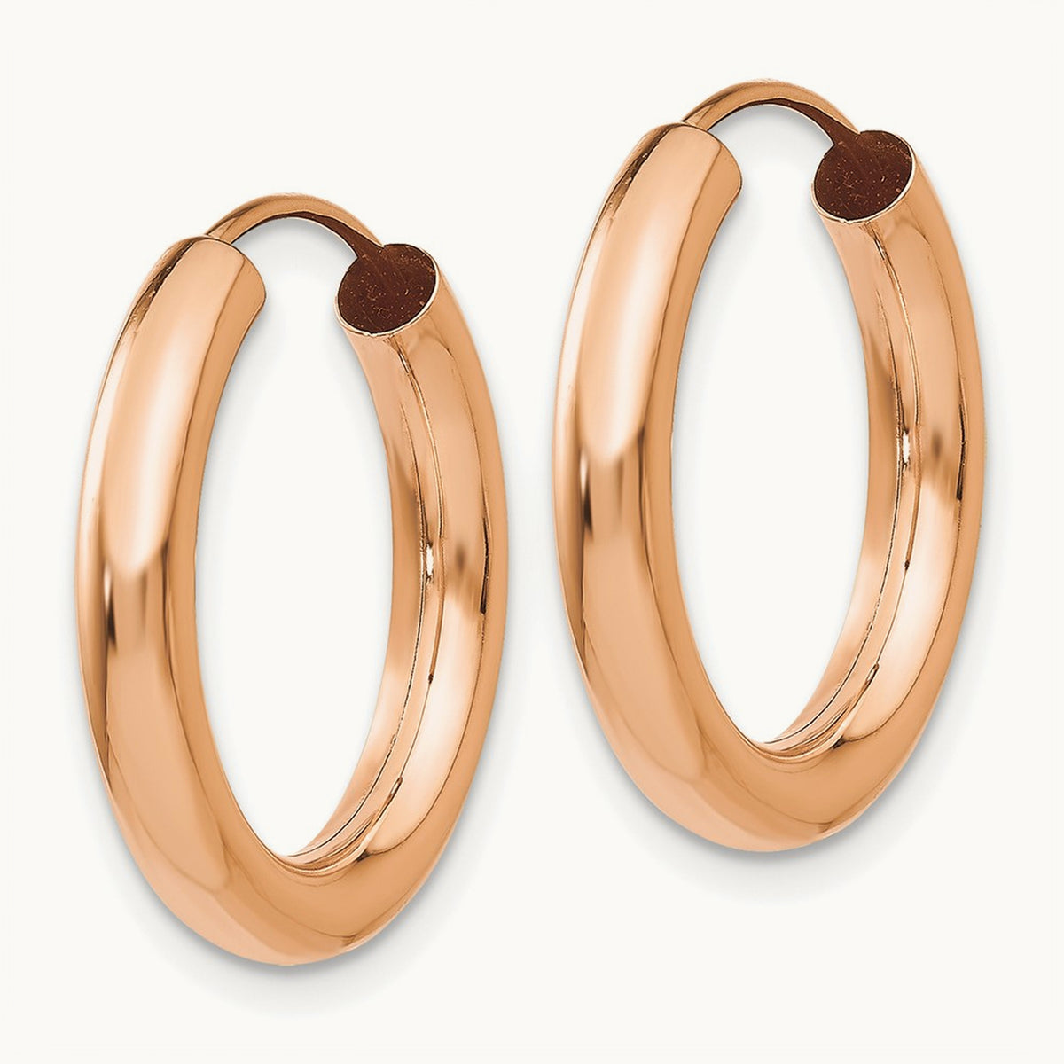 Polished Endless Tube Hoop Earrings, 3.00mm, 14K Rose Gold