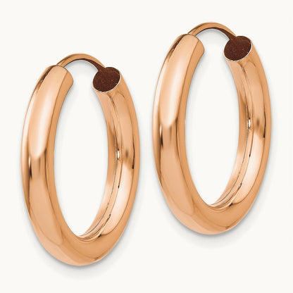Polished Endless Tube Hoop Earrings, 3.00mm, 14K Rose Gold