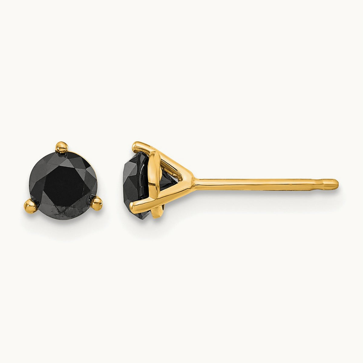 Black Diamond Stud Earrings — 14K Yellow Gold, 5mm, 0.8 ct