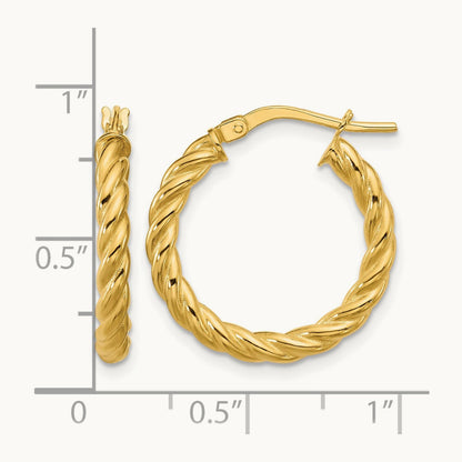 Polished and Twisted Round Hoop Earrings, 14K — Leslie's
