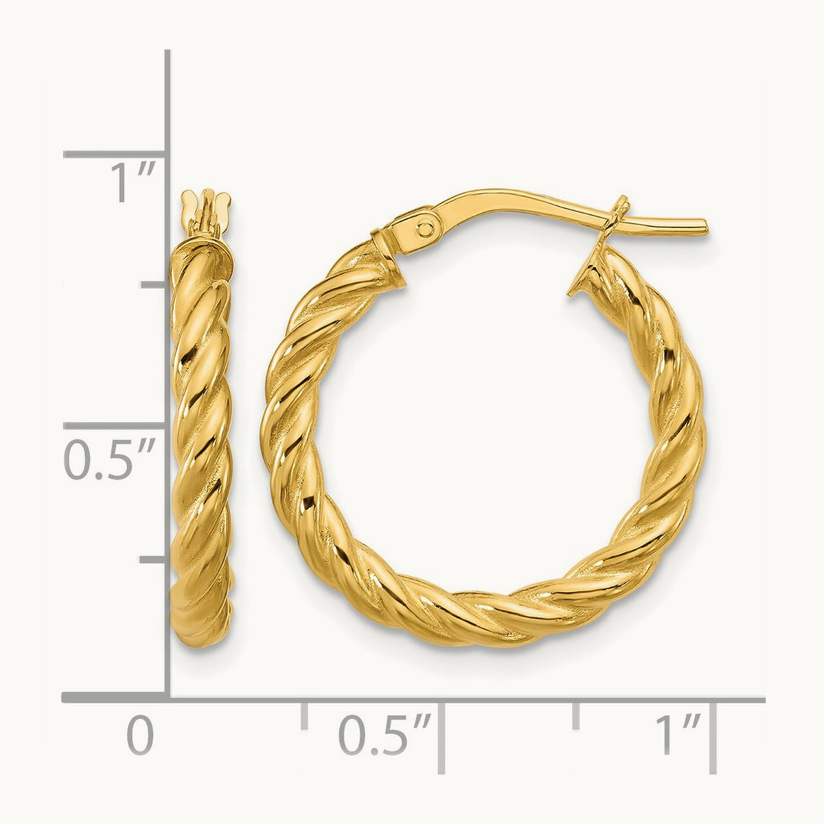 Polished and Twisted Round Hoop Earrings, 14K — Leslie's