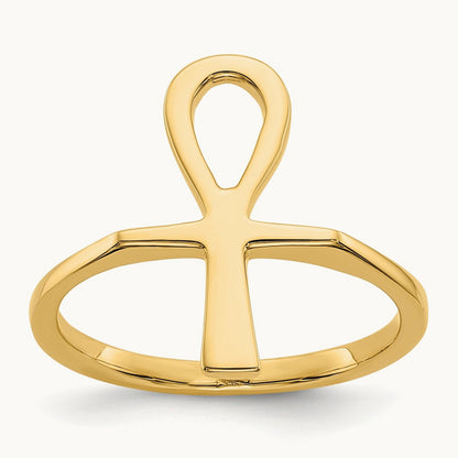 Polished Ankh Egyptian Cross Ring, 14K