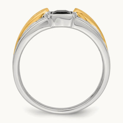Onyx and Diamond Mens Ring, 14K Two-tone