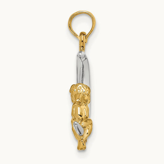 w/Rhodium 3-D Angel on Moon Charm, 14K