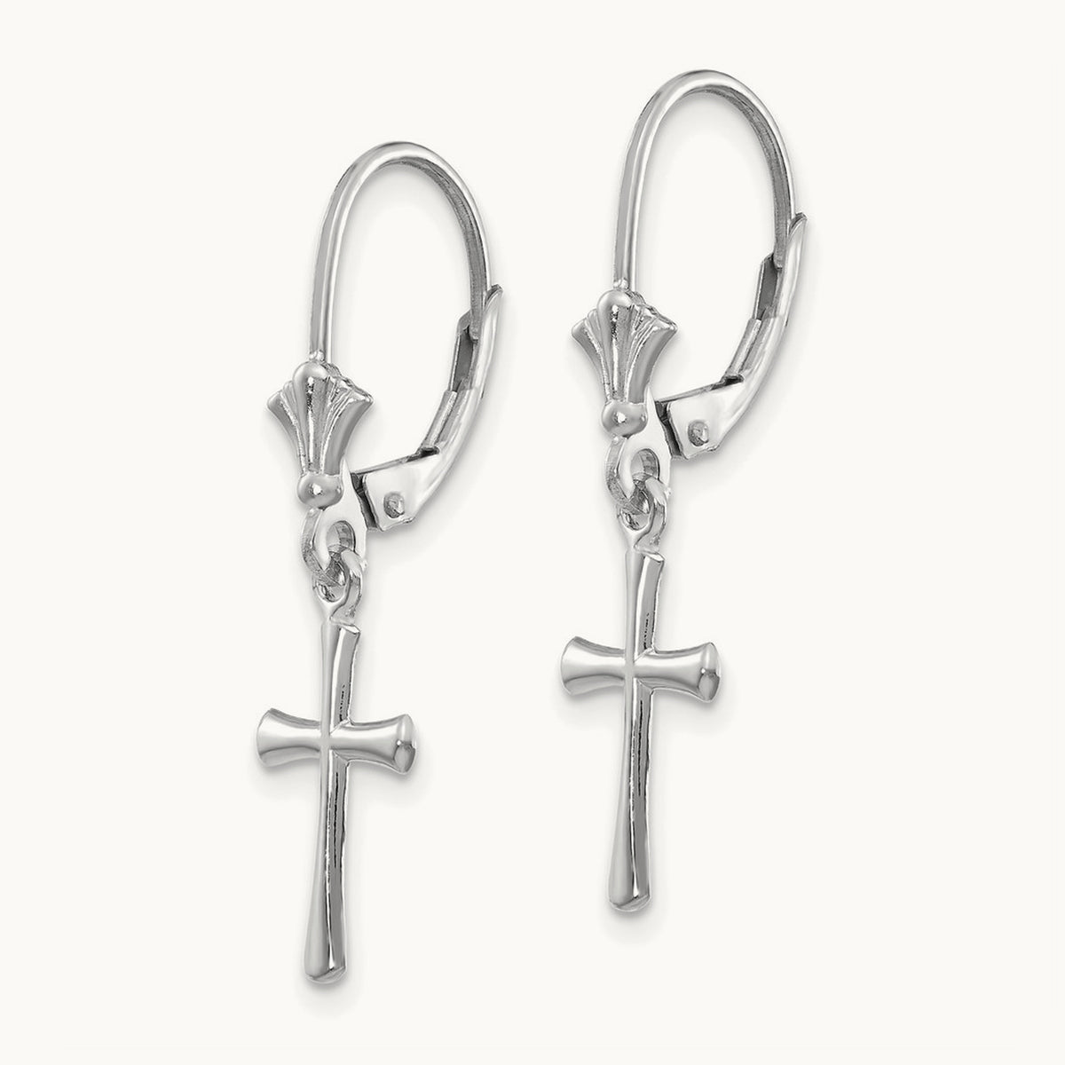 Polished Cross Leverback Earrings — 14K White Gold, 30.25mm