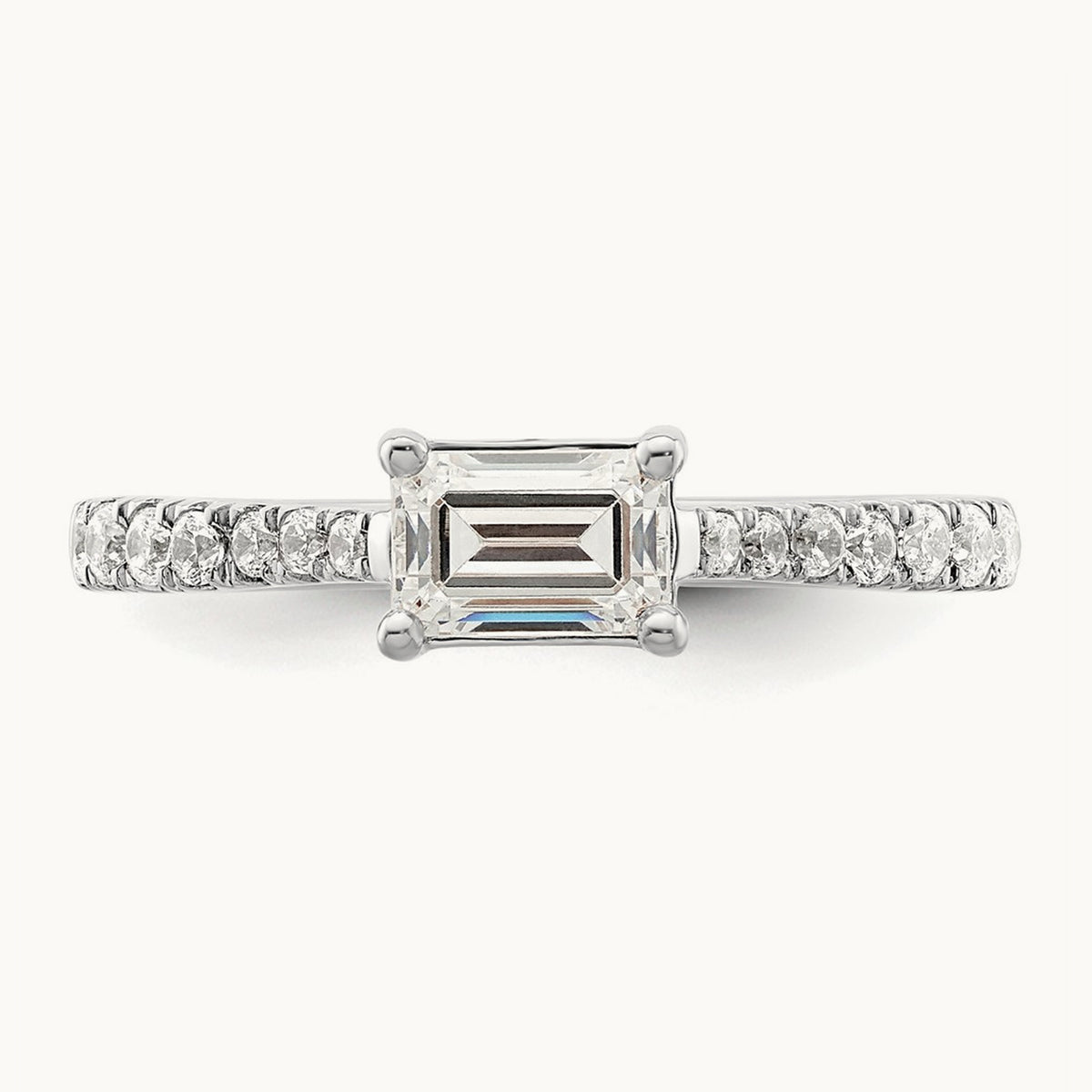 East West 3/4ct Emerald Semi-Mount Eng. Dia Ring, 14K White Gold
