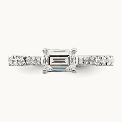 East West 3/4ct Emerald Semi-Mount Eng. Dia Ring, 14K White Gold