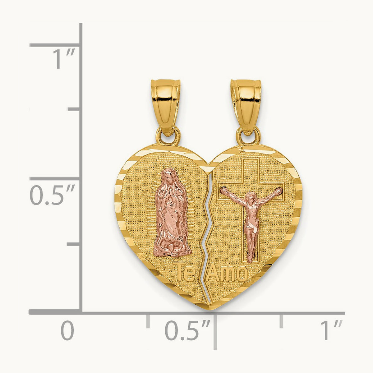 Reversible Lady of Guadalupe&Crucifix Breakapart Pendant, 14K Two-tone