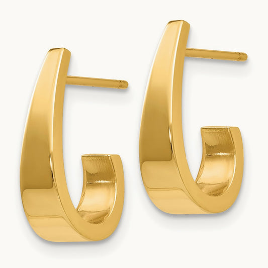 Small Polished J Hoop Earrings, 14K