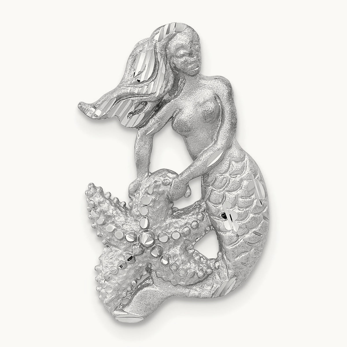 Satin and Diamond-Cut Mermaid Slide, 14K White Gold