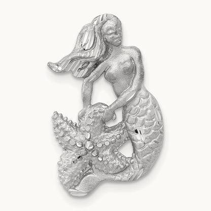Satin and Diamond-Cut Mermaid Slide, 14K White Gold