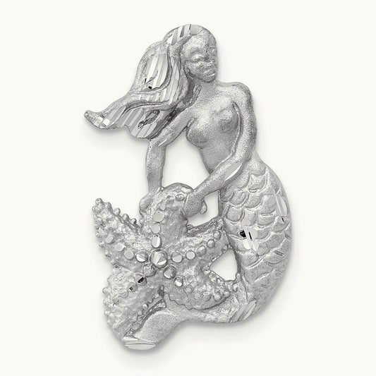 Satin and Diamond-Cut Mermaid Slide, 14K White Gold