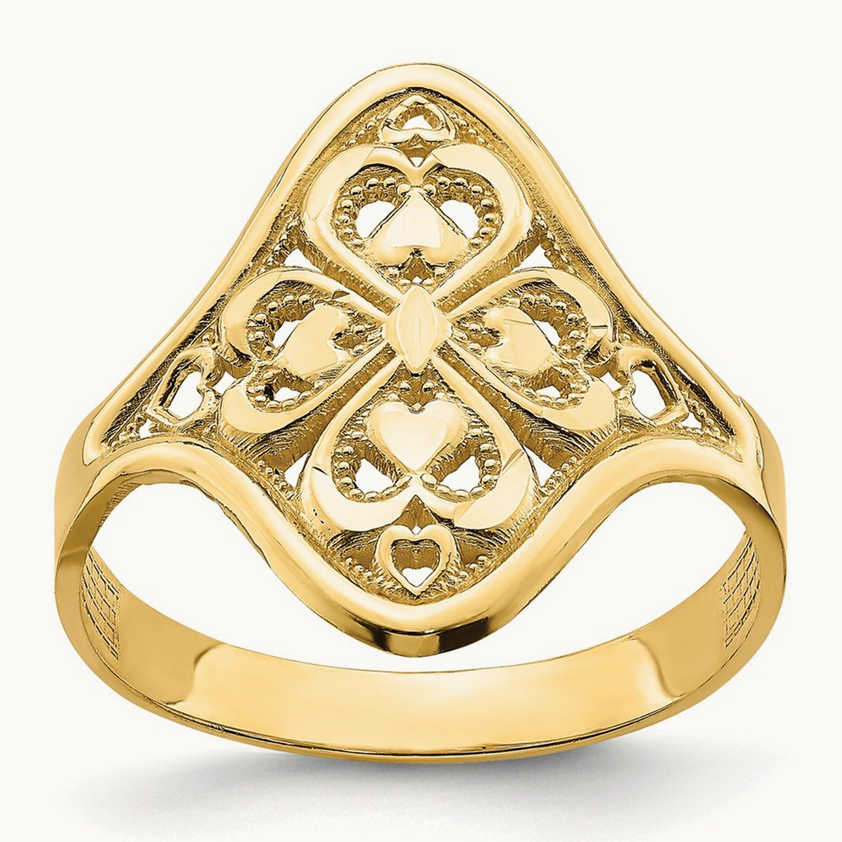 Diamond-cut Filigree Ring, 14K