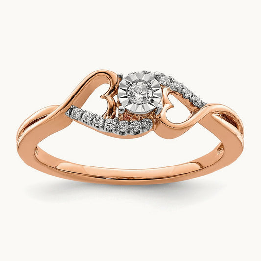 Polished Side Hearts Diamond Ring, 14K Rose Gold