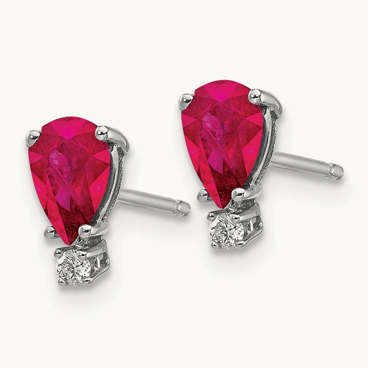 6x4mm Pear Ruby VS Diamond Earrings, 14K White Gold