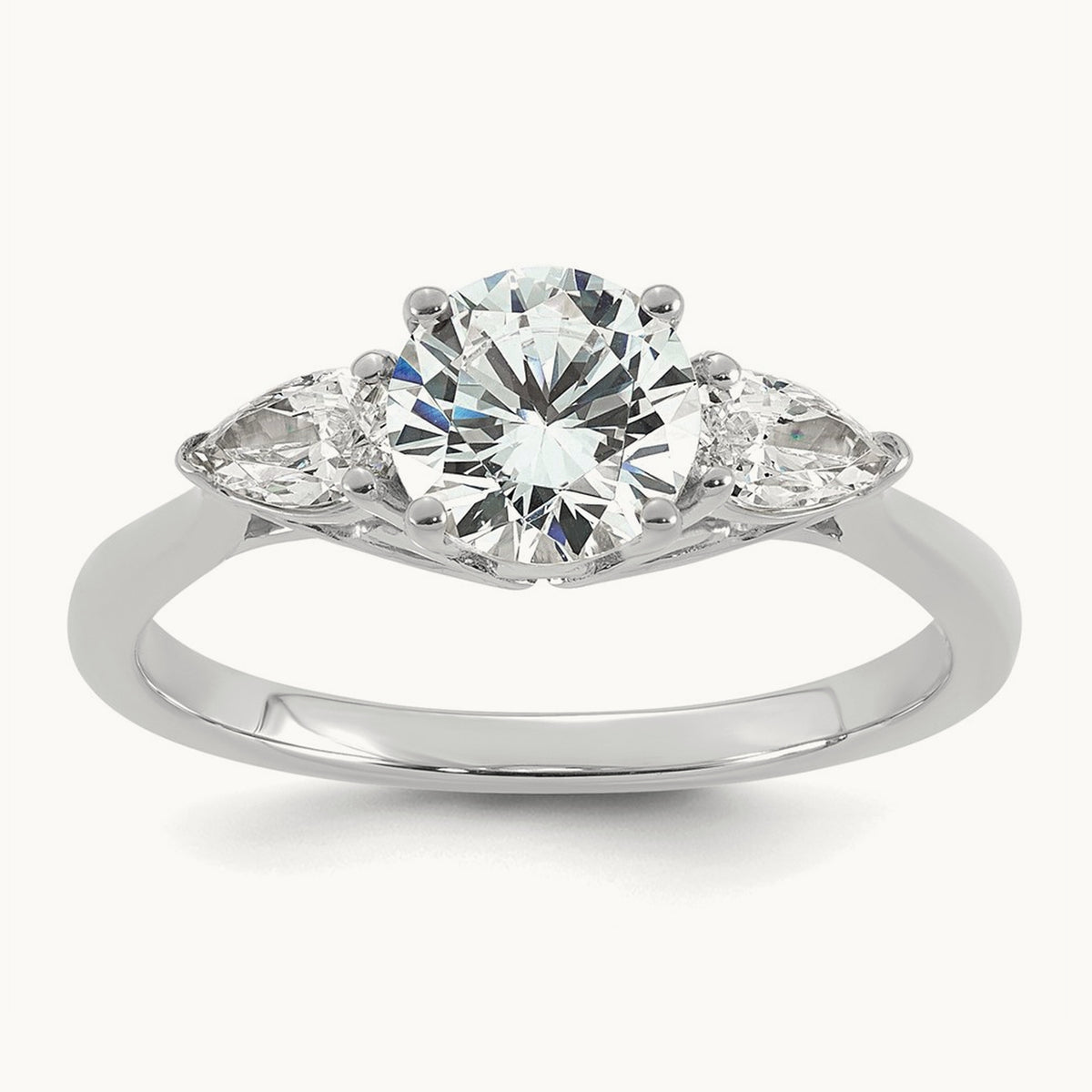 Round with Pear 3 Stone Engagement Ring, 1.25-3.50 ct tw Lab-Grown Diamond — 1 3/8 ct, 14K White Gold
