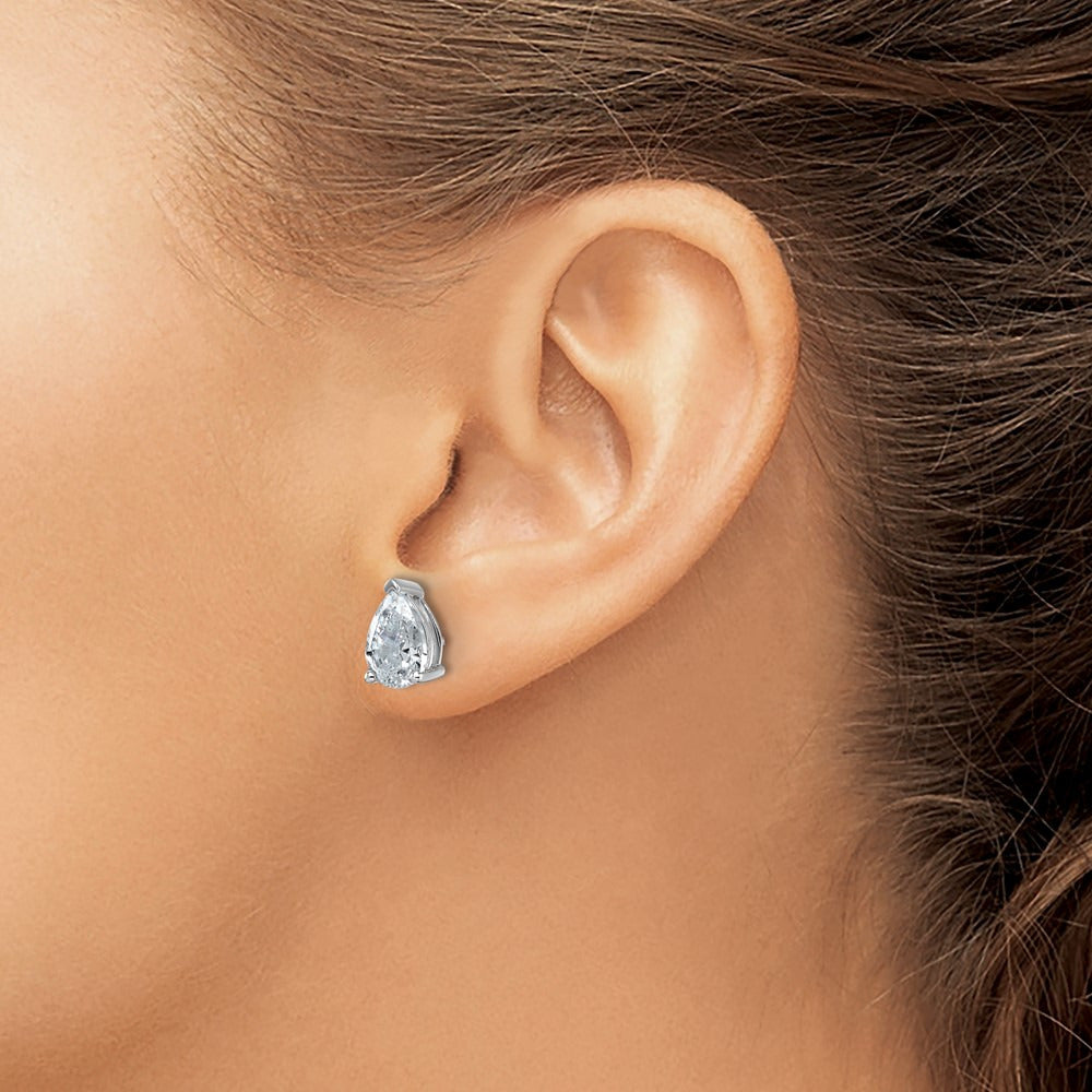 Pear 3 Prong Stud Earrings, 0.50-6.00 ct tw Lab-Grown Diamond — 4 ct, 14K White Gold