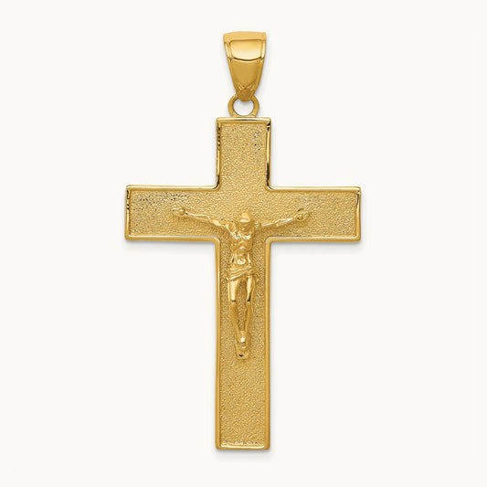 Textured Crucifix Latin Cross Pendant, 14K