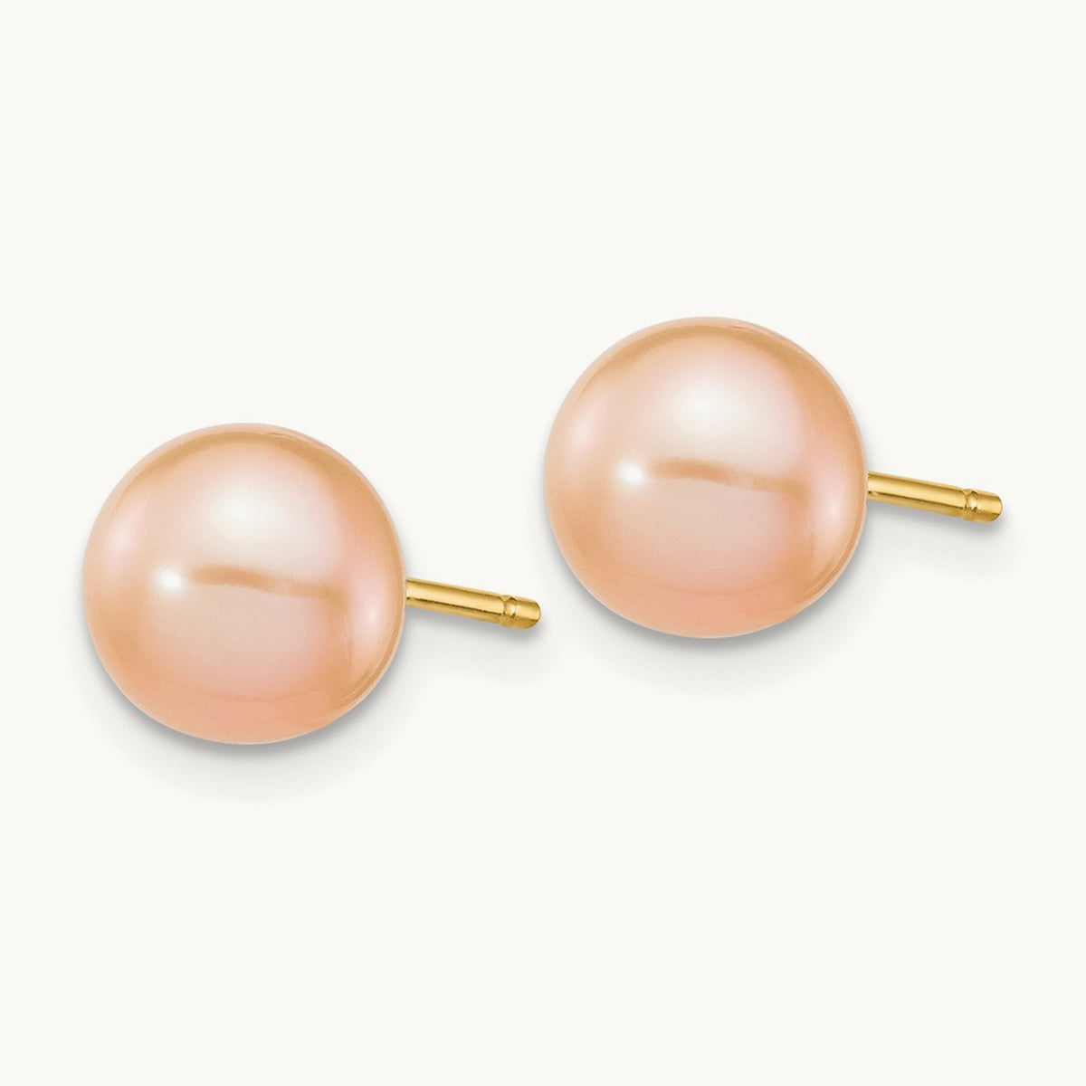 7- Pink Round Freshwater Cultured Pearl Stud Post Earrings, 8mm, 14K