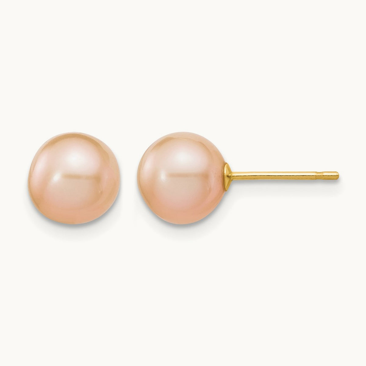 7- Pink Round Freshwater Cultured Pearl Stud Post Earrings, 8mm, 14K