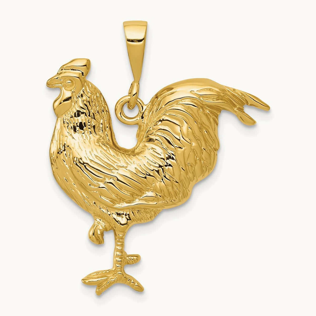 Solid Polished Open-Backed Rooster Pendant, 14K