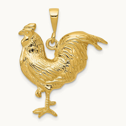 Solid Polished Open-Backed Rooster Pendant, 14K