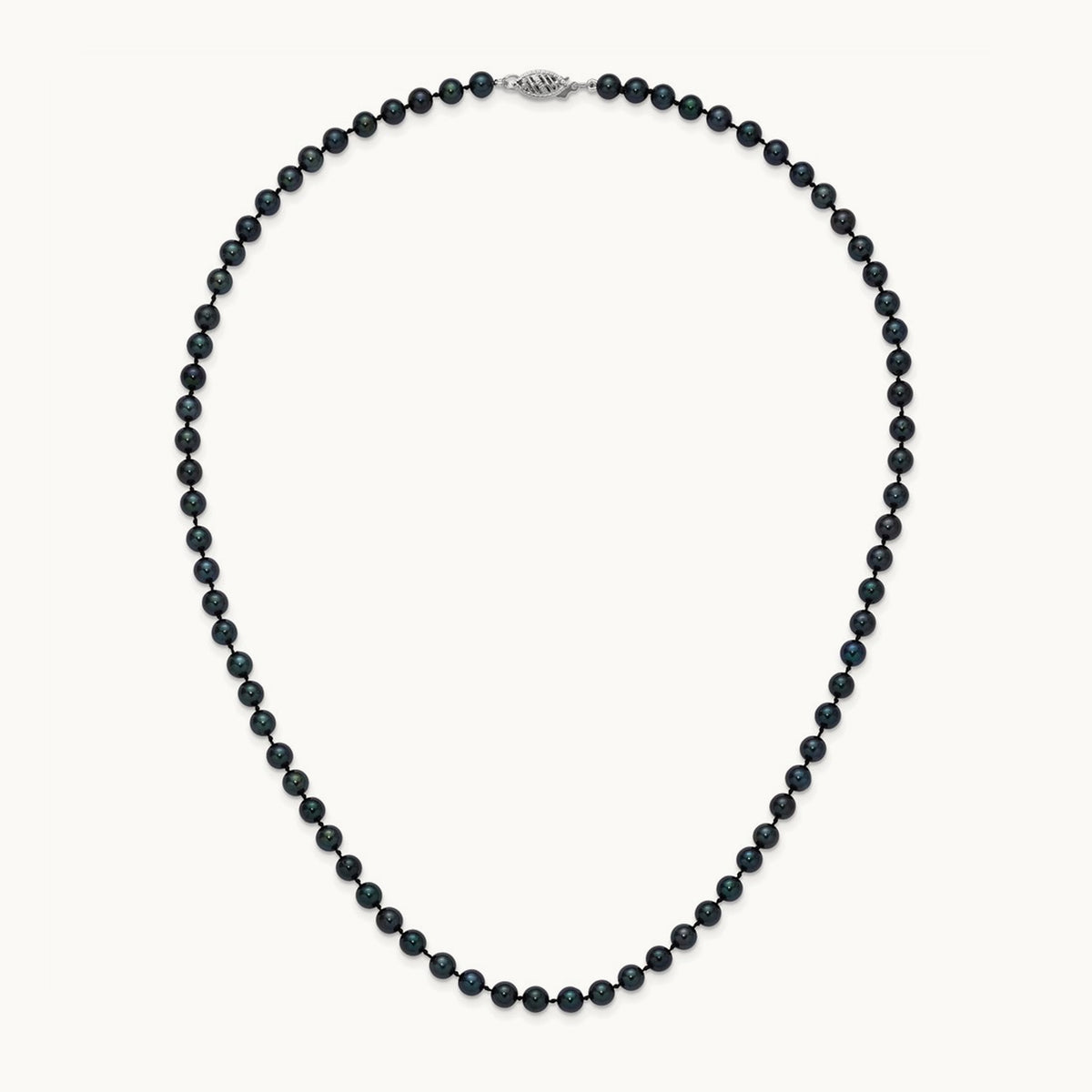 5- Round Black Saltwater Akoya Cultured Pearl Necklace, 14K White Gold