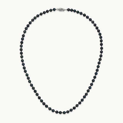 5- Round Black Saltwater Akoya Cultured Pearl Necklace, 14K White Gold