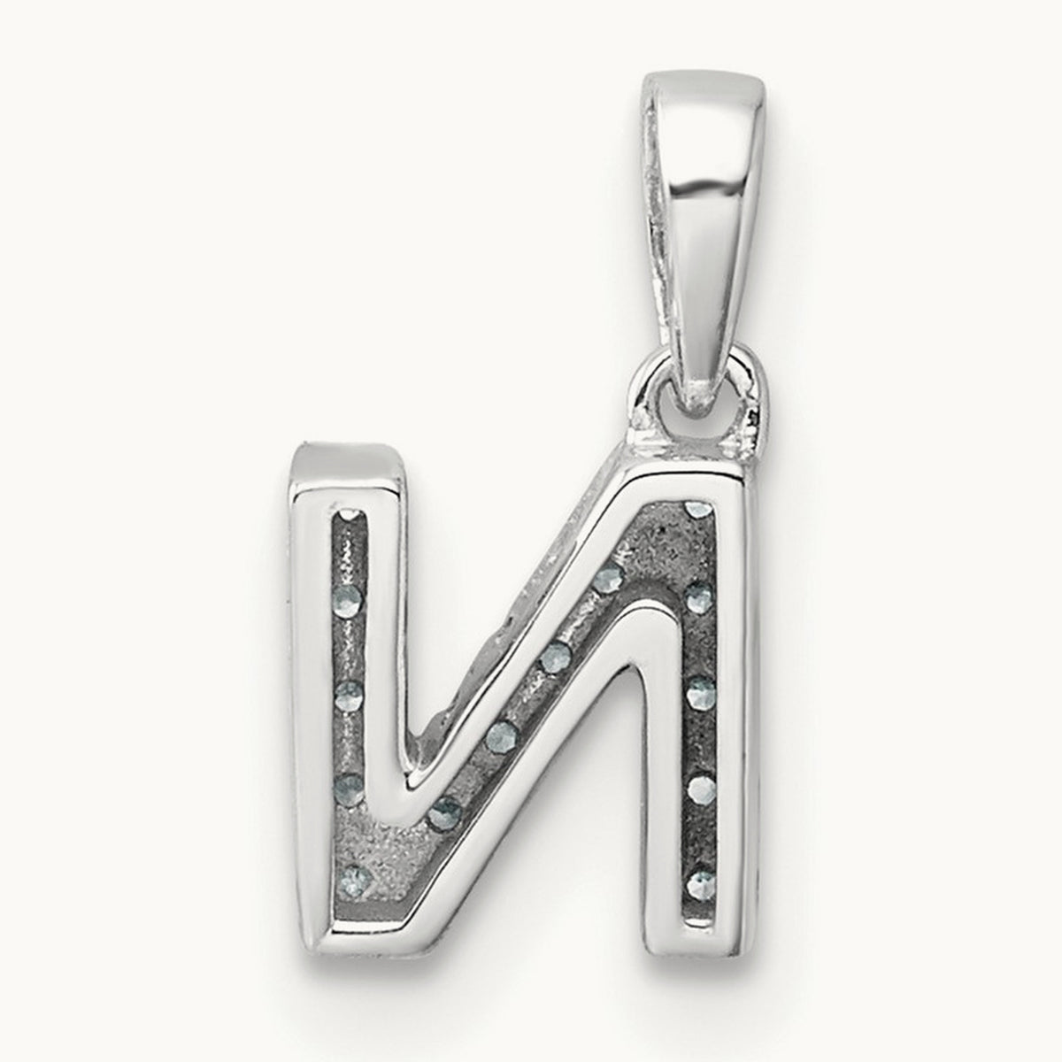 Diamond Initial with Bail Pendant — 14K White Gold, N