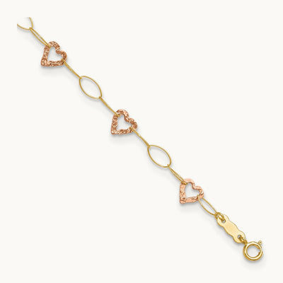 Adjustable Heart 9in Plus 1in extension Anklet, 14K Two-tone
