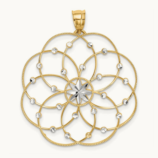 Diamond-cut Spiral Circle Pendant, 14K with Rhodium