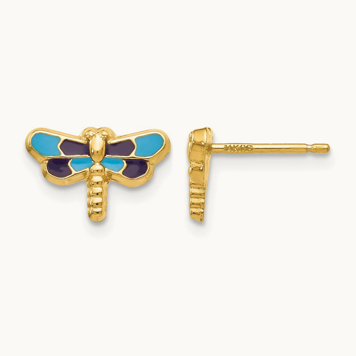 Enameled Dragonfly Earrings, 14K