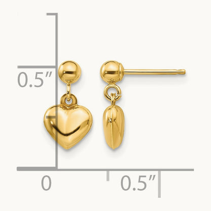 Madi K Puffed Heart Post Dangle Earrings, 14K