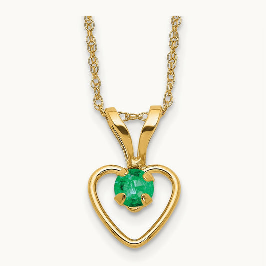 Madi K Emerald Heart Birthstone Necklace, 3mm, 14K