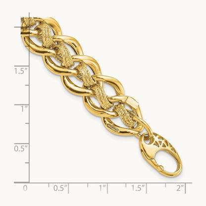 Polished and Textured Fancy Link Bracelet, 14K