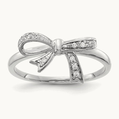 Diamond Bow Ring — 14K White Gold