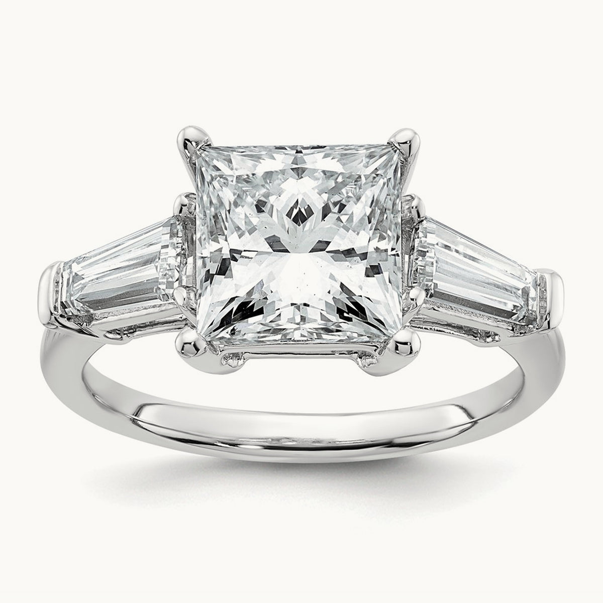 Princess & Baguette Engagement Ring — 14K White Gold, 3 3/4 ct, 7