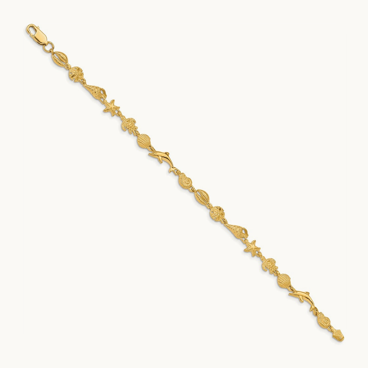 Polished and Textured Sea Life Bracelet, 14K Gold