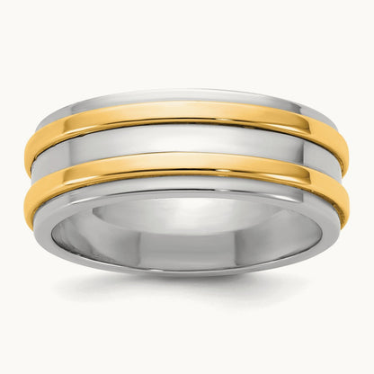 W/Y Double Banded Wedding Band, 7mm, 14K Two-tone