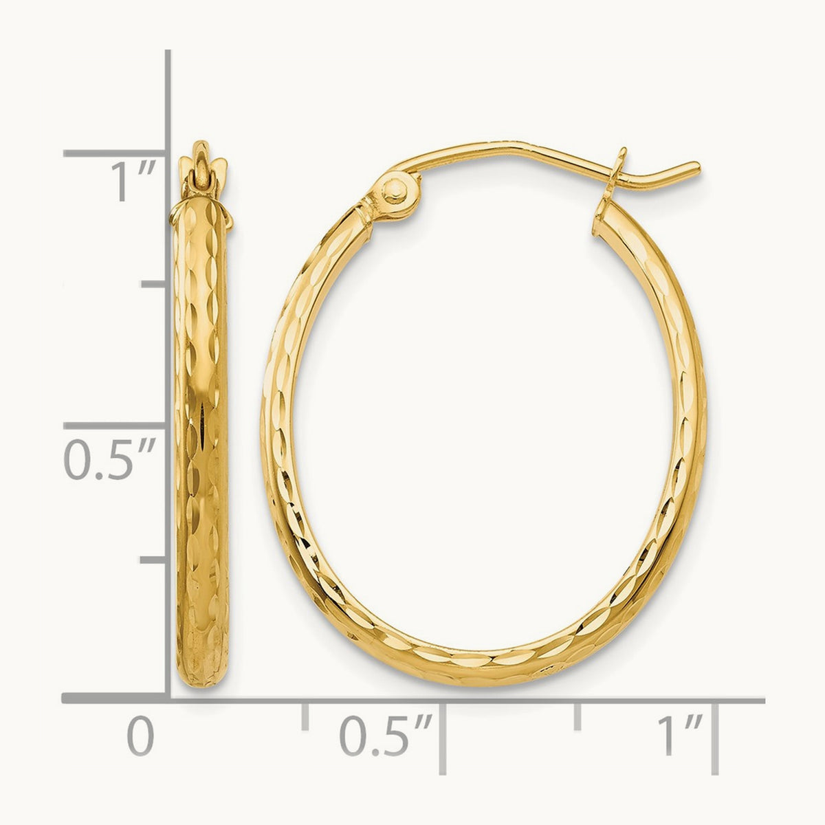 Lightweight Diamond-cut Oval Hoop Earrings — 14K Yellow Gold, 20mm