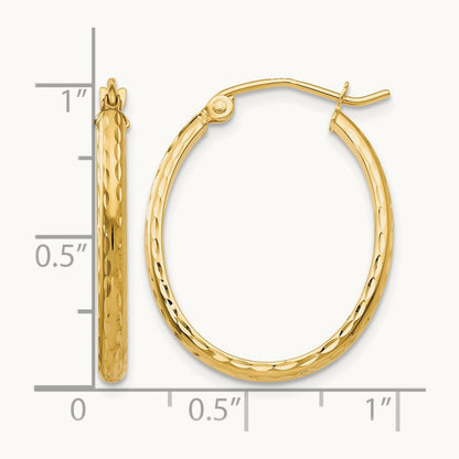 Lightweight Diamond-cut Oval Hoop Earrings — 14K Yellow Gold, 20mm