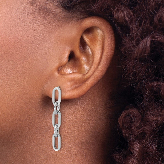 Polish and Twisted Chain Link Dangle Post Earrings — 14K White Gold